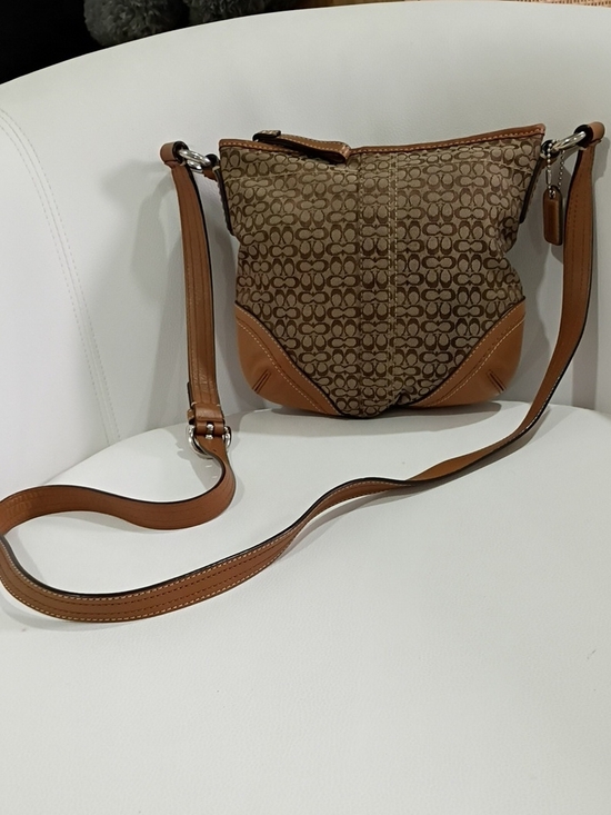 Coach Handbags - Coach Vintage Brown Signature Canvas Crossbody with Leather Trim Y2K